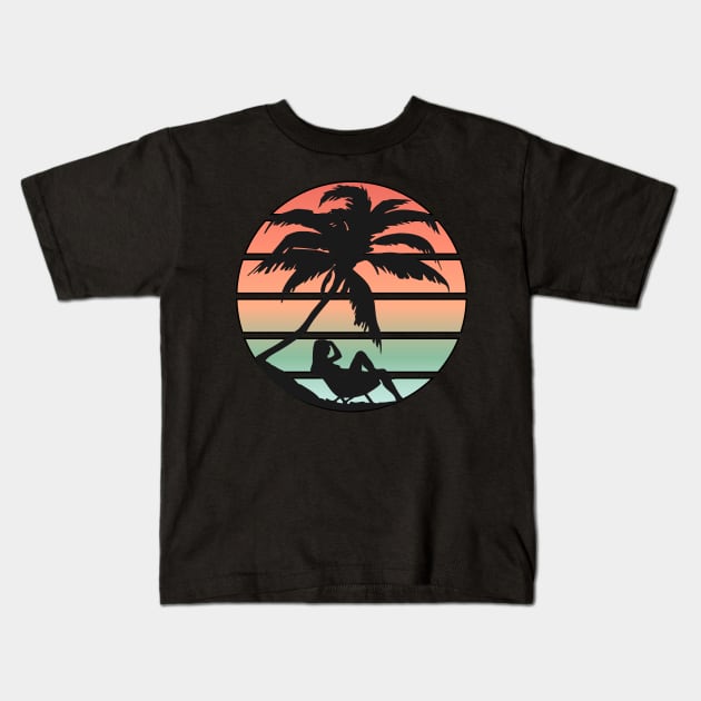 Vaporwave Beach Sunrise Silhouette Kids T-Shirt by Brobocop